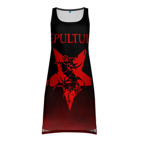 Платье-майка 3D с принтом Sepultura в Тюмени, 100% полиэстер | полуприлегающий силуэт, широкие бретели, круглый вырез горловины, удлиненный подол сзади. | sepultura | грув метал | группы | дэт метал | метал | музыка | рок | трэш метал