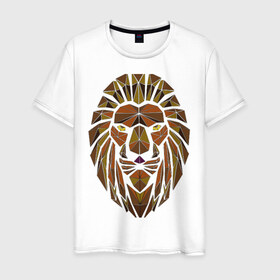 Мужская футболка хлопок с принтом King в Тюмени, 100% хлопок | прямой крой, круглый вырез горловины, длина до линии бедер, слегка спущенное плечо. | leo | дикая | король | кот | кошка | лев | мода | молодежь | молодость | охотник | трэнд
