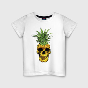 Детская футболка хлопок с принтом Ананас в Тюмени, 100% хлопок | круглый вырез горловины, полуприлегающий силуэт, длина до линии бедер | Тематика изображения на принте: cool | creative | design | fruit | green | hype | new york | pineapple | skull | summer | supreme | vanguard | vegan | авангард | ананас | дизайн | зеленый | креатив | круто | лето | фрукт | хайп | череп