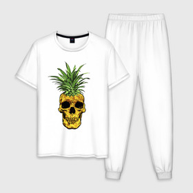 Мужская пижама хлопок с принтом Ананас в Тюмени, 100% хлопок | брюки и футболка прямого кроя, без карманов, на брюках мягкая резинка на поясе и по низу штанин
 | cool | creative | design | fruit | green | hype | new york | pineapple | skull | summer | supreme | vanguard | vegan | авангард | ананас | дизайн | зеленый | креатив | круто | лето | фрукт | хайп | череп