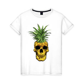 Женская футболка хлопок с принтом Ананас в Тюмени, 100% хлопок | прямой крой, круглый вырез горловины, длина до линии бедер, слегка спущенное плечо | cool | creative | design | fruit | green | hype | new york | pineapple | skull | summer | supreme | vanguard | vegan | авангард | ананас | дизайн | зеленый | креатив | круто | лето | фрукт | хайп | череп