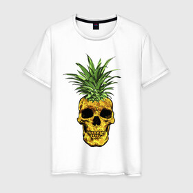 Мужская футболка хлопок с принтом Ананас в Тюмени, 100% хлопок | прямой крой, круглый вырез горловины, длина до линии бедер, слегка спущенное плечо. | Тематика изображения на принте: cool | creative | design | fruit | green | hype | new york | pineapple | skull | summer | supreme | vanguard | vegan | авангард | ананас | дизайн | зеленый | креатив | круто | лето | фрукт | хайп | череп