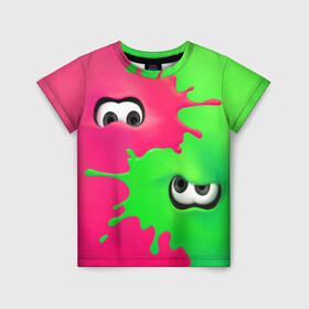 Детская футболка 3D с принтом Splatoon 2 в Тюмени, 100% гипоаллергенный полиэфир | прямой крой, круглый вырез горловины, длина до линии бедер, чуть спущенное плечо, ткань немного тянется | booble gum | game | green | nintendo | pink | shooter | splatoon | switch | twitch | битва | брызги | глаза | головоногие | детям | драка | зеленый | игра | краска | краски | нинтендо | оружие | от третьего лица | розовый | стрелялки | шутер