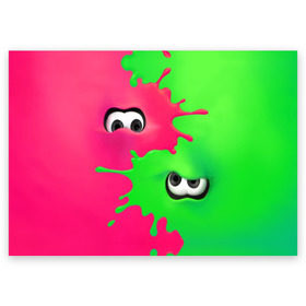 Поздравительная открытка с принтом Splatoon 2 в Тюмени, 100% бумага | плотность бумаги 280 г/м2, матовая, на обратной стороне линовка и место для марки
 | Тематика изображения на принте: booble gum | game | green | nintendo | pink | shooter | splatoon | switch | twitch | битва | брызги | глаза | головоногие | детям | драка | зеленый | игра | краска | краски | нинтендо | оружие | от третьего лица | розовый | стрелялки | шутер