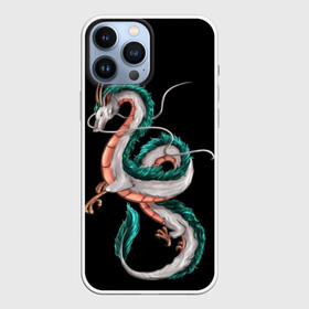 Чехол для iPhone 13 Pro Max с принтом Дракон Хаку на черном фоне в Тюмени,  |  | аниме | безликий | сэн и таинственное исчезновение тихиро | унесённые призраками | хаку | хаяо миядзаки