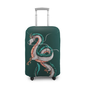 Чехол для чемодана 3D с принтом Дракон Хаку зеленый градиент в Тюмени, 86% полиэфир, 14% спандекс | двустороннее нанесение принта, прорези для ручек и колес | аниме | безликий | сэн и таинственное исчезновение тихиро | унесённые призраками | хаку | хаяо миядзаки