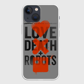 Чехол для iPhone 13 mini с принтом LoveD+R в Тюмени,  |  | Тематика изображения на принте: death | love death + robots | netflix | robots | любовь | нетфликс | роботы | сериал
