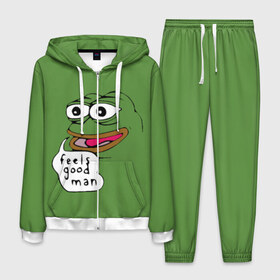 Мужской костюм 3D с принтом Feels Good Man в Тюмени, 100% полиэстер | Манжеты и пояс оформлены тканевой резинкой, двухслойный капюшон со шнурком для регулировки, карманы спереди | pepe | pepe frog | зеленая лягушка | лягушка | пепе