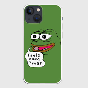 Чехол для iPhone 13 mini с принтом Feels Good Man в Тюмени,  |  | Тематика изображения на принте: pepe | pepe frog | зеленая лягушка | лягушка | пепе