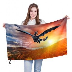 Флаг 3D с принтом Night Fury в Тюмени, 100% полиэстер | плотность ткани — 95 г/м2, размер — 67 х 109 см. Принт наносится с одной стороны | how to train your dragon | night fury | беззубик | дракон | как приручить дракона | ночная фурия