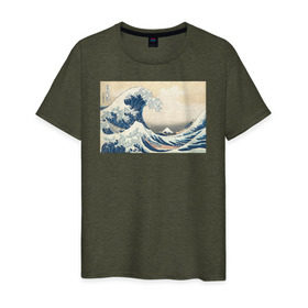 Мужская футболка хлопок с принтом Большая волна в Тюмени, 100% хлопок | прямой крой, круглый вырез горловины, длина до линии бедер, слегка спущенное плечо. | Тематика изображения на принте: большая волна | искусство | канагава