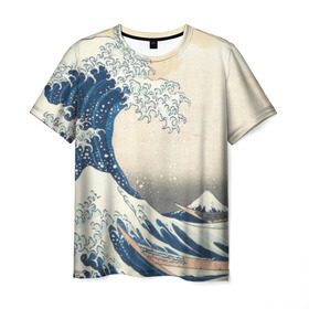 Мужская футболка 3D с принтом Большая волна в Канагаве в Тюмени, 100% полиэфир | прямой крой, круглый вырез горловины, длина до линии бедер | Тематика изображения на принте: арт | большая волна | в канагаве | гравюра | искусство | канагава | кацусики хокусай | япония