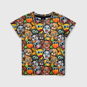 Детская футболка 3D с принтом Веселые собачки в Тюмени, 100% гипоаллергенный полиэфир | прямой крой, круглый вырез горловины, длина до линии бедер, чуть спущенное плечо, ткань немного тянется | бульдог | голубые глаза | доберман | животные | жирафы | котики | милые | олени | разноцветные | собаки | хаски | яркие