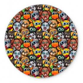 Коврик круглый с принтом Веселые собачки в Тюмени, резина и полиэстер | круглая форма, изображение наносится на всю лицевую часть | бульдог | голубые глаза | доберман | животные | жирафы | котики | милые | олени | разноцветные | собаки | хаски | яркие