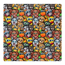 Магнитный плакат 3Х3 с принтом Веселые собачки в Тюмени, Полимерный материал с магнитным слоем | 9 деталей размером 9*9 см | бульдог | голубые глаза | доберман | животные | жирафы | котики | милые | олени | разноцветные | собаки | хаски | яркие
