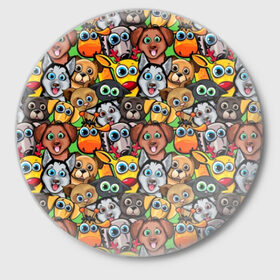Значок с принтом Веселые собачки в Тюмени,  металл | круглая форма, металлическая застежка в виде булавки | бульдог | голубые глаза | доберман | животные | жирафы | котики | милые | олени | разноцветные | собаки | хаски | яркие