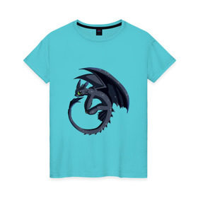Женская футболка хлопок с принтом ночная фурия в Тюмени, 100% хлопок | прямой крой, круглый вырез горловины, длина до линии бедер, слегка спущенное плечо | how to train your dragon | night fury | беззубик | дракон | как приручить дракона | ночная фурия