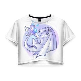 Женская футболка 3D укороченная с принтом дневная фурия в Тюмени, 100% полиэстер | круглая горловина, длина футболки до линии талии, рукава с отворотами | how to train your dragon | night fury | беззубик | дракон | как приручить дракона | ночная фурия