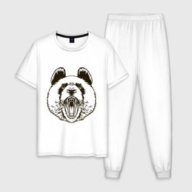 Мужская пижама хлопок с принтом Angry Panda в Тюмени, 100% хлопок | брюки и футболка прямого кроя, без карманов, на брюках мягкая резинка на поясе и по низу штанин
 | Тематика изображения на принте: panda | животные | злая панда | зло | панда | природа