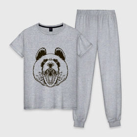 Женская пижама хлопок с принтом Angry Panda в Тюмени, 100% хлопок | брюки и футболка прямого кроя, без карманов, на брюках мягкая резинка на поясе и по низу штанин | panda | животные | злая панда | зло | панда | природа