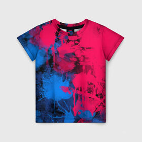 Детская футболка 3D с принтом Буря красок в Тюмени, 100% гипоаллергенный полиэфир | прямой крой, круглый вырез горловины, длина до линии бедер, чуть спущенное плечо, ткань немного тянется | арт | буря красок | искусство | краски | розовый | синий | современное искусство | стрит арт