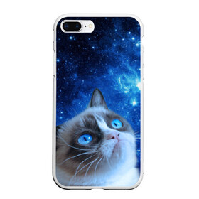 Чехол для iPhone 7Plus/8 Plus матовый с принтом Сердитый кот в космосе в Тюмени, Силикон | Область печати: задняя сторона чехла, без боковых панелей | grumpy cat | космос | кот | кот в космосе | кот мем | кошка | кошка мем | мем кот | сердитый кот | синий кот