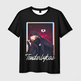 Мужская футболка 3D с принтом Tenderlybae в Тюмени, 100% полиэфир | прямой крой, круглый вырез горловины, длина до линии бедер | tenderlybae | амина | блогер | мейби бейби | мирзоева | стример | стримерша | тандели бае | тандерлибае | твич | ютуб