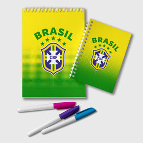 Блокнот с принтом Бразилия в Тюмени, 100% бумага | 48 листов, плотность листов — 60 г/м2, плотность картонной обложки — 250 г/м2. Листы скреплены удобной пружинной спиралью. Цвет линий — светло-серый
 | Тематика изображения на принте: brasil | brazil | бразилия | бразильская сборная | сборная бразилии | сборная бразилии по футболу | сборные | форма | футбол | футбольные сборные | чемпиона | чемпионат мира
