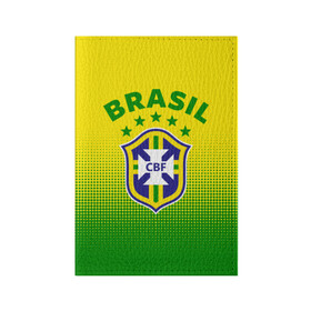 Обложка для паспорта матовая кожа с принтом Бразилия в Тюмени, натуральная матовая кожа | размер 19,3 х 13,7 см; прозрачные пластиковые крепления | Тематика изображения на принте: brasil | brazil | бразилия | бразильская сборная | сборная бразилии | сборная бразилии по футболу | сборные | форма | футбол | футбольные сборные | чемпиона | чемпионат мира