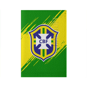 Обложка для паспорта матовая кожа с принтом Бразилия в Тюмени, натуральная матовая кожа | размер 19,3 х 13,7 см; прозрачные пластиковые крепления | Тематика изображения на принте: brasil | brazil | бразилия | бразильская сборная | сборная бразилии | сборная бразилии по футболу | сборные | форма | футбол | футбольные сборные | чемпиона | чемпионат мира