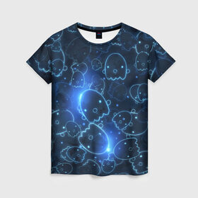 Женская футболка 3D с принтом Ghosty в Тюмени, 100% полиэфир ( синтетическое хлопкоподобное полотно) | прямой крой, круглый вырез горловины, длина до линии бедер | абстракция | аниме | белый | кавай | каспер | милота | приведение | приведенька | призрак | свет | синий