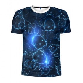 Мужская футболка 3D спортивная с принтом Ghosty в Тюмени, 100% полиэстер с улучшенными характеристиками | приталенный силуэт, круглая горловина, широкие плечи, сужается к линии бедра | абстракция | аниме | белый | кавай | каспер | милота | приведение | приведенька | призрак | свет | синий