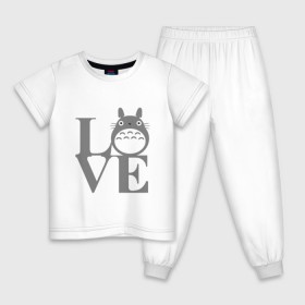 Детская пижама хлопок с принтом Love Totoro в Тюмени, 100% хлопок |  брюки и футболка прямого кроя, без карманов, на брюках мягкая резинка на поясе и по низу штанин
 | Тематика изображения на принте: forest | friend | ghibli | japan | keeper | miyazaki | nature | neigbor | neighbour | totoro | анимация | аниме | гибли | дерево | друг | животные | лес | люблю | любовь | милый | мир | миядзаки | мульт | мультфильм | приключения | природа