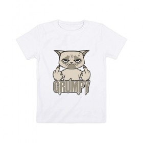 Детская футболка хлопок с принтом Grumpy Cat в Тюмени, 100% хлопок | круглый вырез горловины, полуприлегающий силуэт, длина до линии бедер | 