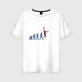 Женская футболка хлопок Oversize с принтом Баскетбольная эволюция в Тюмени, 100% хлопок | свободный крой, круглый ворот, спущенный рукав, длина до линии бедер
 | Тематика изображения на принте: and1 | basketball | coach | evolution | game | james | jordan | lebron | monkey | mvp | nba | player | slam dunk | sport | streetball | team | баскетбол | баскетболист | бросок | джеймс | джордан | игра | игрок | леброн | мяч | нба | обезьяна | 