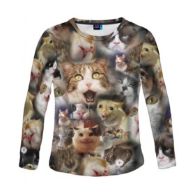 Женский лонгслив 3D с принтом Те самые коты в Тюмени, 100% полиэстер | длинные рукава, круглый вырез горловины, полуприлегающий силуэт | грустный кот мем | кот | кот мем | коты | кошка | мем | мем про котов | мемы | мемы с котами