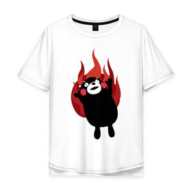 Мужская футболка хлопок Oversize с принтом Kumamon в Тюмени, 100% хлопок | свободный крой, круглый ворот, “спинка” длиннее передней части | fire | for | glory | hell | japan | of course | ofc | satan | the | иероглифы | кумамон | медведь | огонь | пожар | япония
