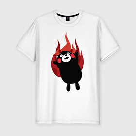 Мужская футболка хлопок Slim с принтом Kumamon в Тюмени, 92% хлопок, 8% лайкра | приталенный силуэт, круглый вырез ворота, длина до линии бедра, короткий рукав | fire | for | glory | hell | japan | of course | ofc | satan | the | иероглифы | кумамон | медведь | огонь | пожар | япония