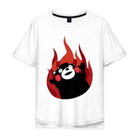 Мужская футболка хлопок Oversize с принтом Kumamon в Тюмени, 100% хлопок | свободный крой, круглый ворот, “спинка” длиннее передней части | fire | for | glory | hell | japan | of course | ofc | satan | the | иероглифы | кумамон | медведь | огонь | пожар | япония