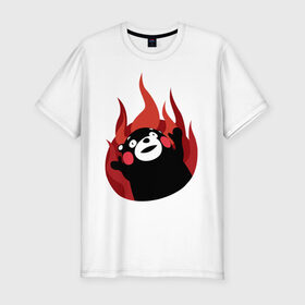 Мужская футболка хлопок Slim с принтом Kumamon в Тюмени, 92% хлопок, 8% лайкра | приталенный силуэт, круглый вырез ворота, длина до линии бедра, короткий рукав | fire | for | glory | hell | japan | of course | ofc | satan | the | иероглифы | кумамон | медведь | огонь | пожар | япония