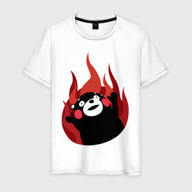 Мужская футболка хлопок с принтом Kumamon в Тюмени, 100% хлопок | прямой крой, круглый вырез горловины, длина до линии бедер, слегка спущенное плечо. | fire | for | glory | hell | japan | of course | ofc | satan | the | иероглифы | кумамон | медведь | огонь | пожар | япония