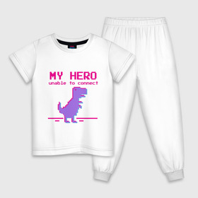 Детская пижама хлопок с принтом Pixel Hero в Тюмени, 100% хлопок |  брюки и футболка прямого кроя, без карманов, на брюках мягкая резинка на поясе и по низу штанин
 | Тематика изображения на принте: 8 bit | pixel | pixelart | t rex | пиксель | пиксельарт | рекс | тираннозавр