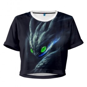 Женская футболка 3D укороченная с принтом ночная фурия в Тюмени, 100% полиэстер | круглая горловина, длина футболки до линии талии, рукава с отворотами | how to train your dragon | night fury | беззубик | дракон | как приручить дракона | ночная фурия