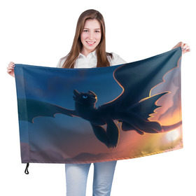 Флаг 3D с принтом ночная фурия в Тюмени, 100% полиэстер | плотность ткани — 95 г/м2, размер — 67 х 109 см. Принт наносится с одной стороны | how to train your dragon | night fury | беззубик | дракон | как приручить дракона | ночная фурия