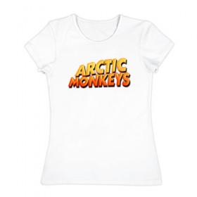Женская футболка хлопок с принтом Arctic Monkeys в Тюмени, 100% хлопок | прямой крой, круглый вырез горловины, длина до линии бедер, слегка спущенное плечо | британская | гараж | группа | инди рок | метал | постпанк | психоделический | ривайвл | рок | хай грин | электроник