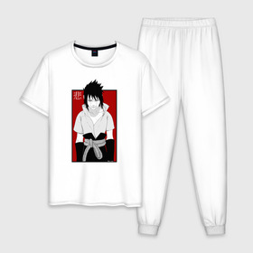 Мужская пижама хлопок с принтом SAD Sasuke в Тюмени, 100% хлопок | брюки и футболка прямого кроя, без карманов, на брюках мягкая резинка на поясе и по низу штанин
 | Тематика изображения на принте: 