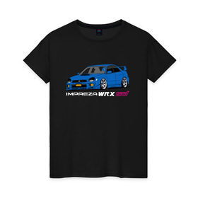 Женская футболка хлопок с принтом Subaru Impreza WRX STI (GD) в Тюмени, 100% хлопок | прямой крой, круглый вырез горловины, длина до линии бедер, слегка спущенное плечо | impreza wrx sti | subaru | subaru impreza | subaru impreza wrx sti | wrx sti