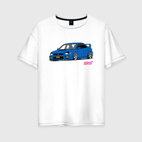 Женская футболка хлопок Oversize с принтом Subaru Impreza WRX STI (GD) в Тюмени, 100% хлопок | свободный крой, круглый ворот, спущенный рукав, длина до линии бедер
 | impreza wrx sti | subaru | subaru impreza | subaru impreza wrx sti | wrx sti