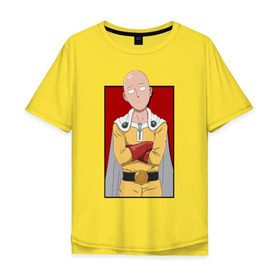 Мужская футболка хлопок Oversize с принтом Сайтама (ХЛОПОК) в Тюмени, 100% хлопок | свободный крой, круглый ворот, “спинка” длиннее передней части | Тематика изображения на принте: 