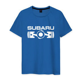 Мужская футболка хлопок с принтом Subaru оппозитный двигатель в Тюмени, 100% хлопок | прямой крой, круглый вырез горловины, длина до линии бедер, слегка спущенное плечо. | subaru | subaru оппозитный двигатель | оппозитный двигатель